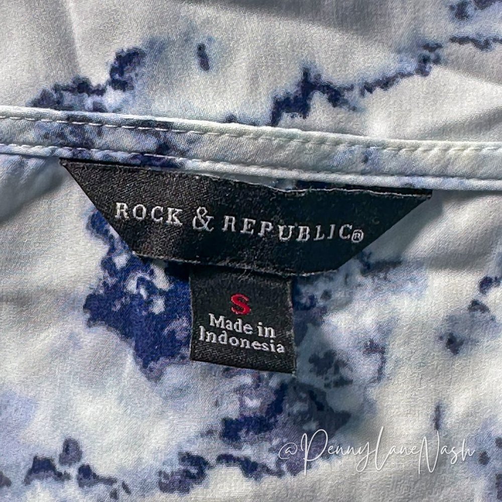 Rock & Republic Tie Dye Tie-Waist Shirt Dress Blue/White - Picture 6 of 13